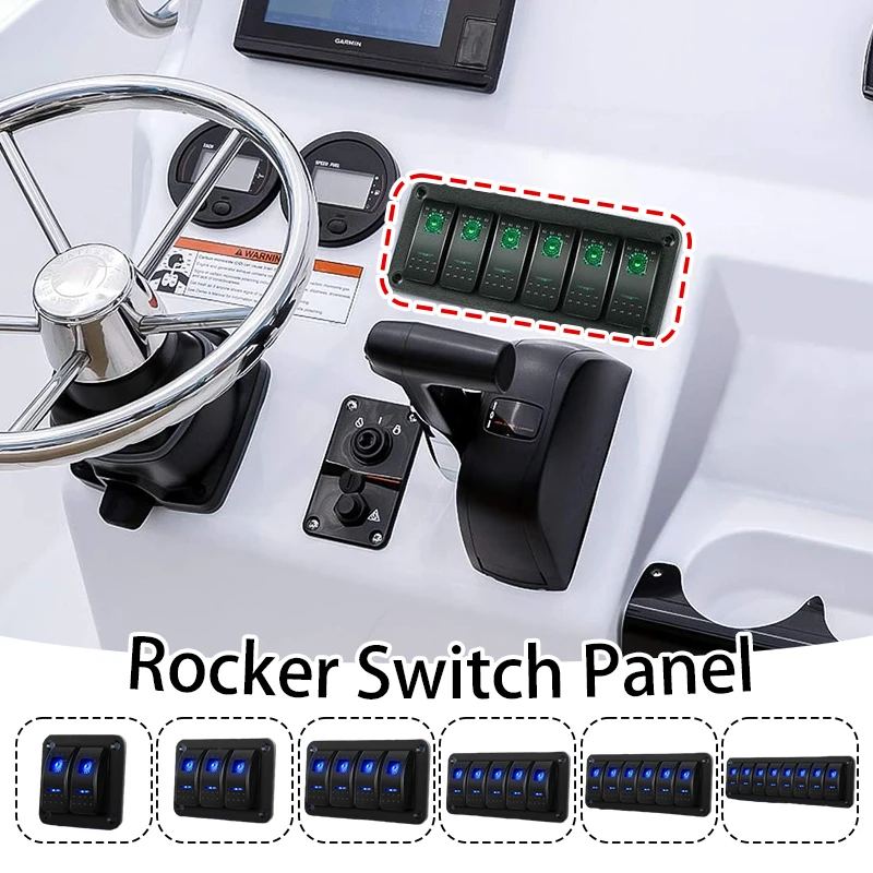 For Marine Boat Caravan RV Waterproof Double Light Switch ON-OFF Rocker Switch Panel LED Toggle Switch Panel 12/24V 6 Gang