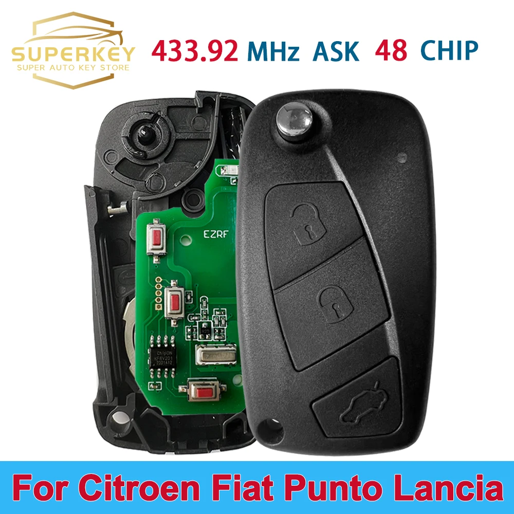 SUPERKEY 433MHz Megamos ID48 Remote Key Fob For 2006-2009 Fiat Bravo Linea Stilo Punto Ducato Citroen Jumper Peugeot Boxer