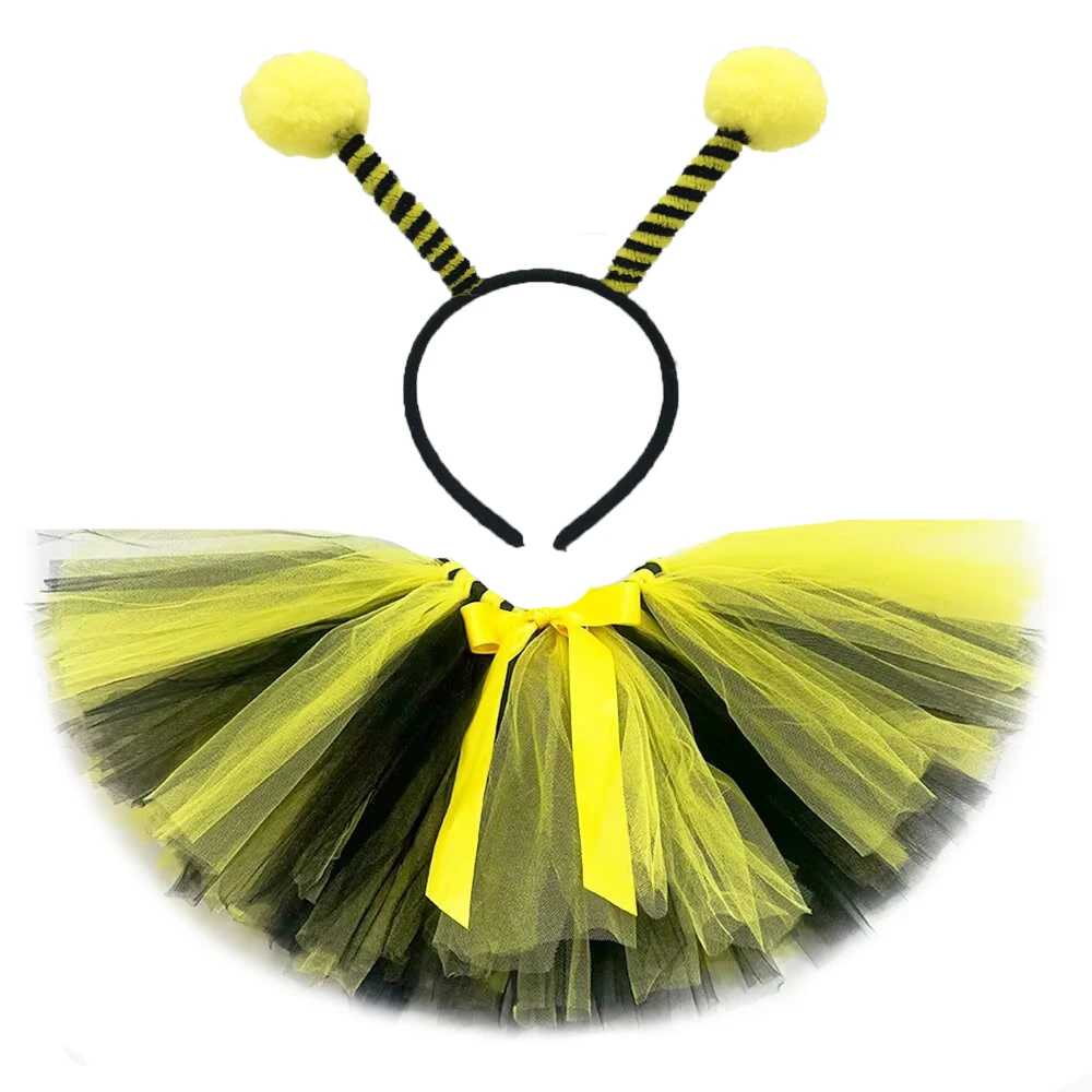 Honeybee Tutu Skirt Outfit for Birthday Halloween Costumes with Headband Bee Tulle Skirts Set