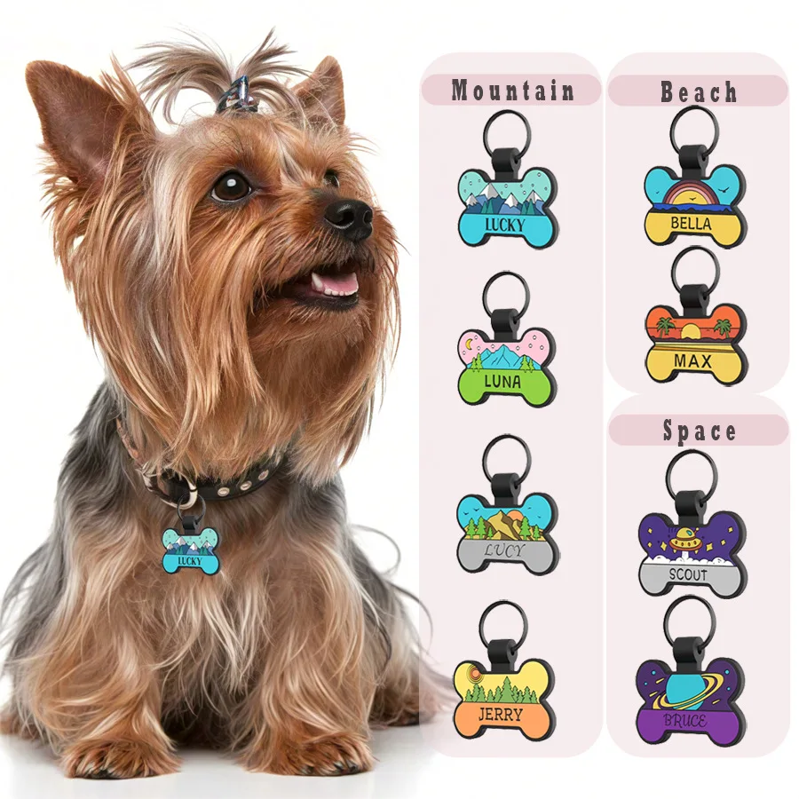 

Silicone Bone Custom Cat Dog Pets Keychain Anti-lost Label Personalized Name ID Tag Colorful Pattern Puppy Keyring Accessoires