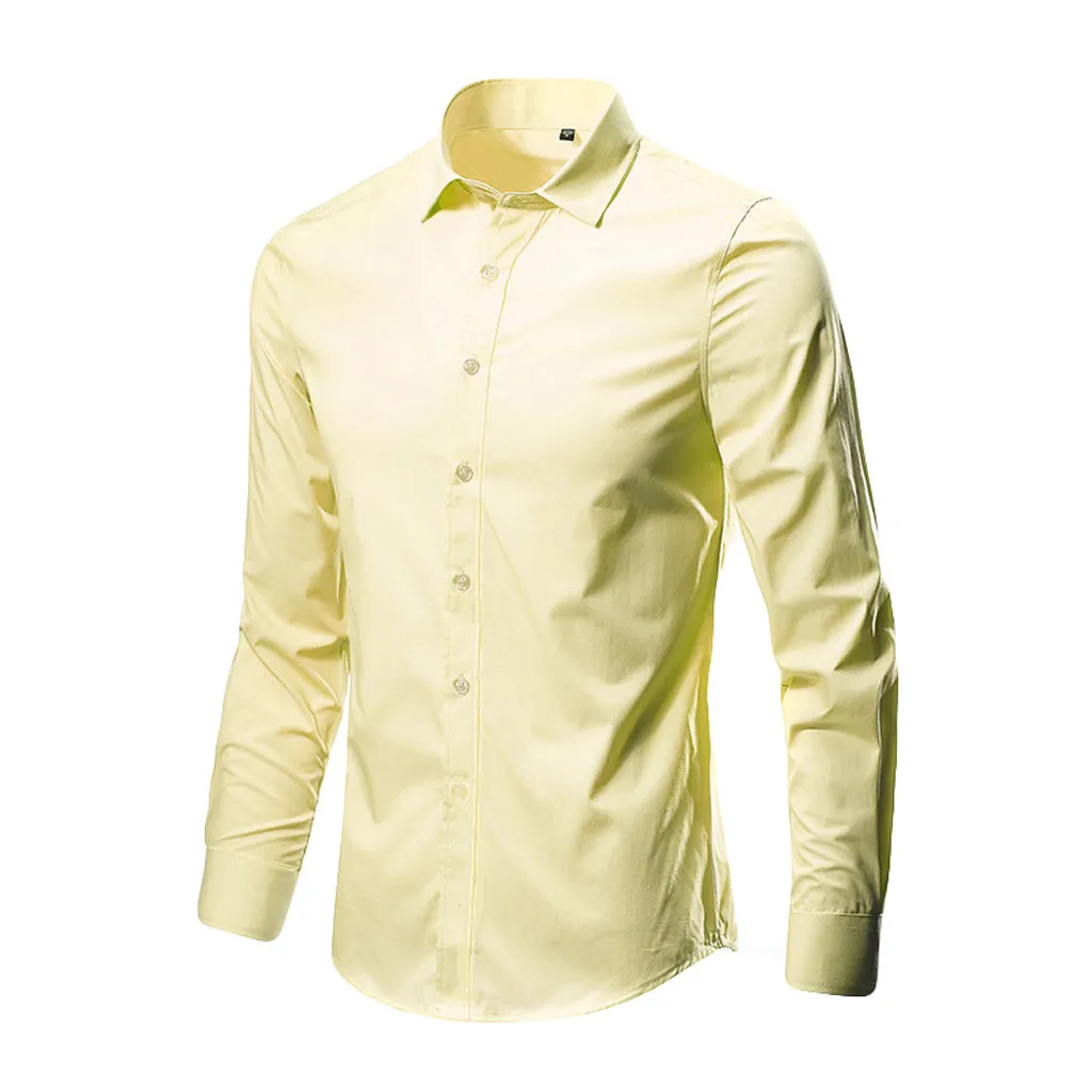 Men\'s Fashion Business Leisure Lapel Color Long-sleeved Shirt Top Blouse