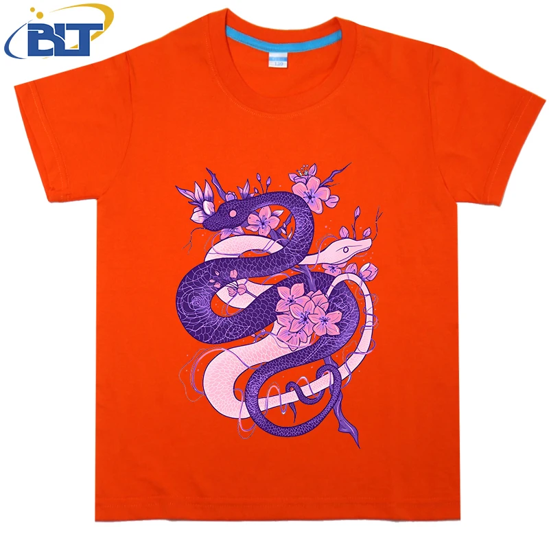 T-shirt dziecięcy z nadrukiem Twin Snakes, letni bawełniany top z krótkim rękawem, odpowiedni zarówno dla chłopców, jak i dziewcząt