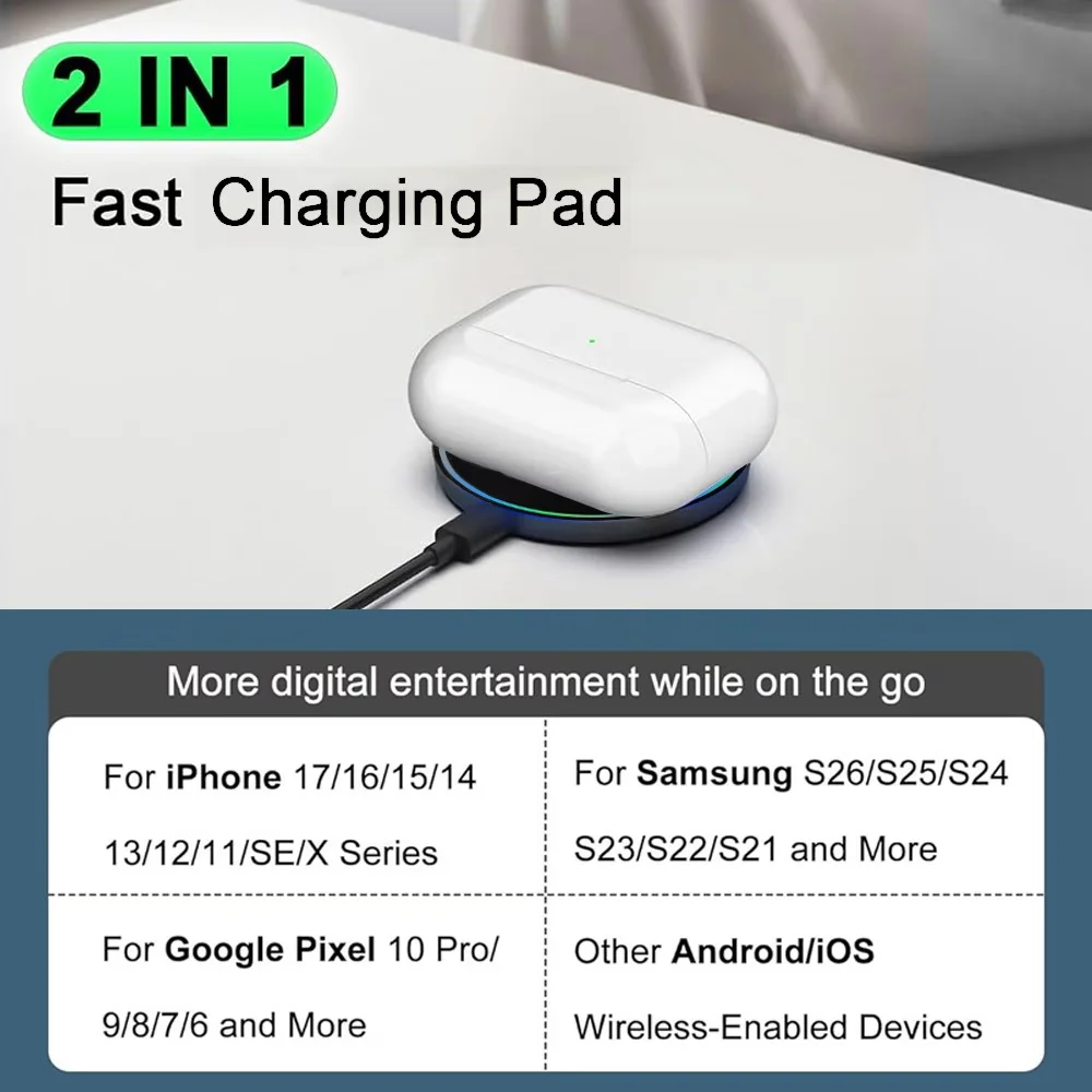 15W Fast Wireless Charger Pad, 6cm Ultra‑Slim Mini Portable Type‑C Input Compact Travel Desktop Charger for iPhone Samsung AirPo view 6