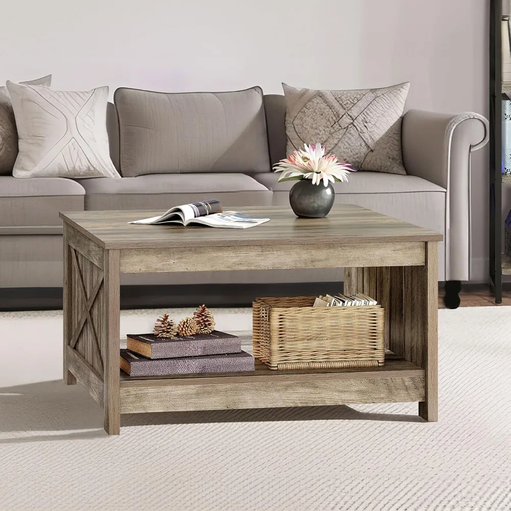 

Стол для гостиной, журнальный столик в фермерском доме с местом для хранения, 2-уровневые деревянные журнальные столики, центральный стол с полуоткрытым хранилищем