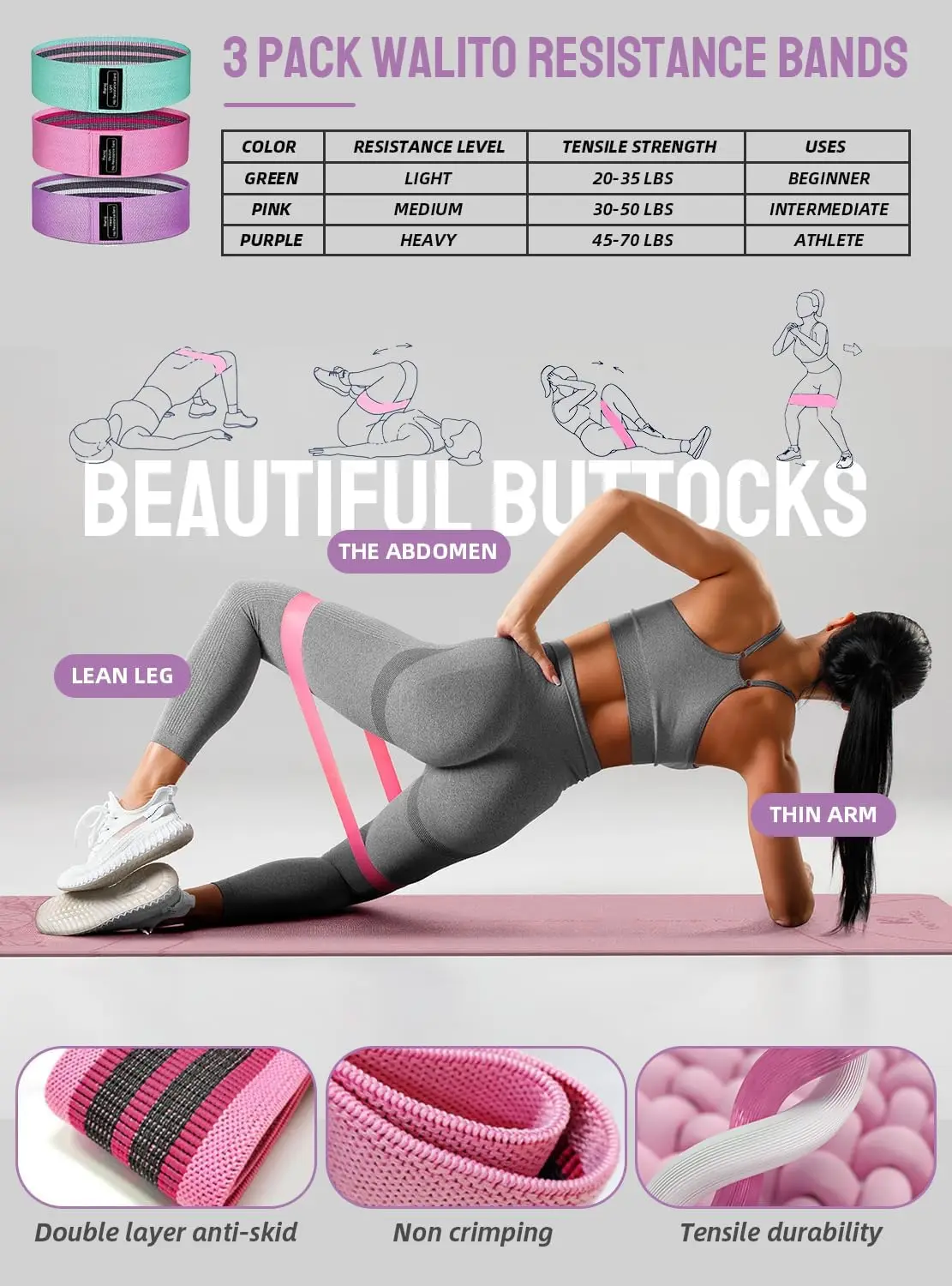 عالية الكثافة 1/3 سميكة إيفا اليوغا حصيرة مجموعة متعددة الحلقات حزام بيلاتيس ملحق الغنيمة المقاومة الفرقة مرساة الباب حمل Strap11 #2