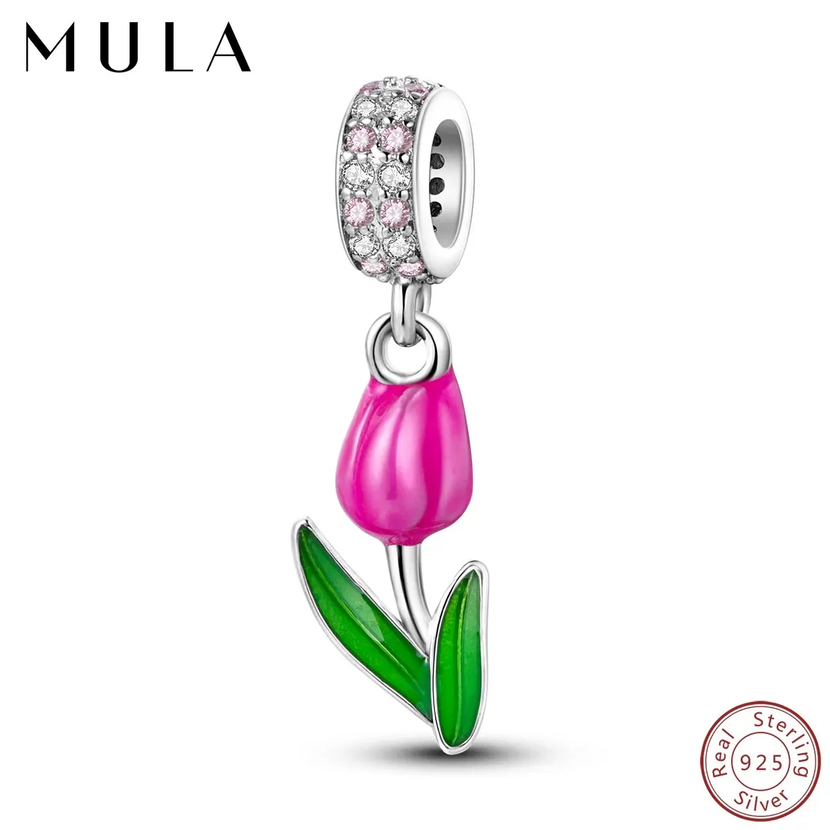 MULA 1PC 925 Sterling Silver Tulip Charms Fit Original Charm Bracelet DIY