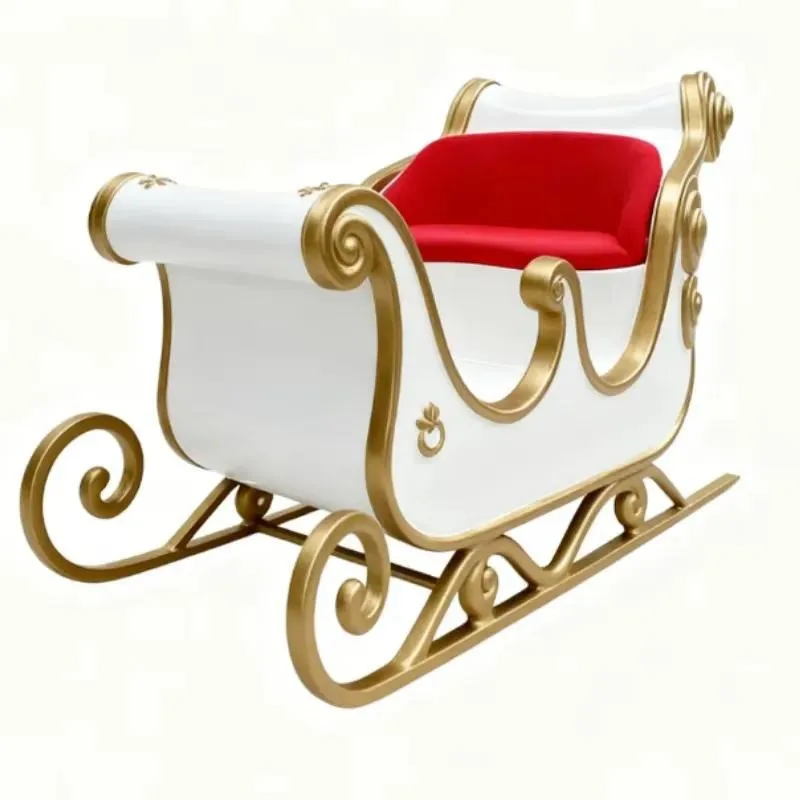 Christmas Fiberglass Art Sculpture Large Sleigh Ornaments Red Gold Outdoor Ornaments