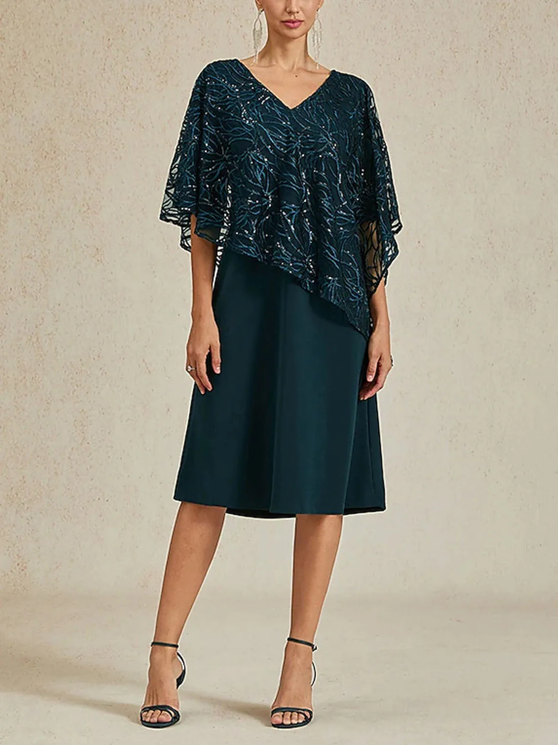 

Elegant A-line Mother of the Bride Dress V Neck Knee Length Chiffon Lace Half Sleeve Sequins Gown Plus Size 2025 free customized