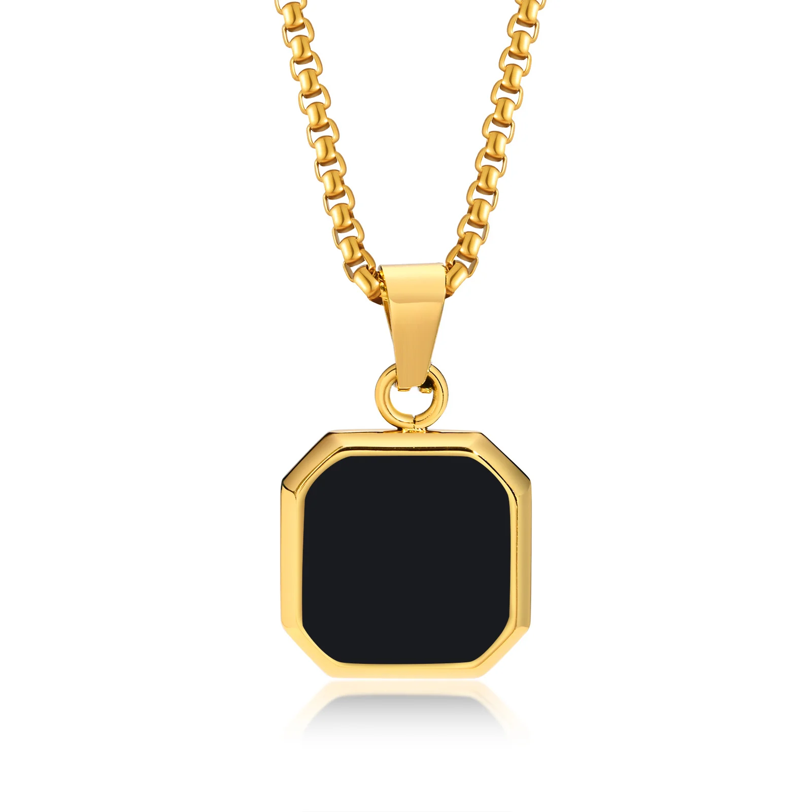 Vnox Square Natural Stone Necklace for Men Women, Stainless Steel Geometric Pendant Collar with Box Chain Gifts Jewelry image 3