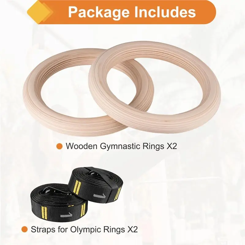 1.25 Inch Gym Rings Numbered Strap Rings Wooden Gymnastic Rings Calisthenics Equipment