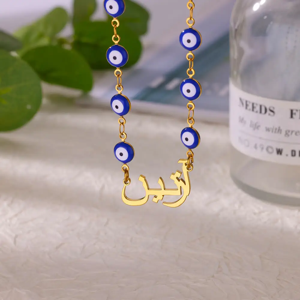 

Devil's Eye Custom Necklace for Women Friend Gold Color Stainless Steel Custom Crown Arabic Name Necklace Fashion Jewelry Gift