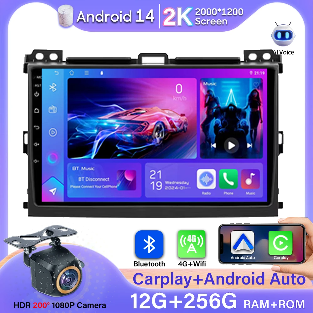 

Android 14 For Toyota Land Cruiser Prado 120 3 III For Lexus GX470 GX 470 J120 2002 - 2009 Carplay Video GPS Stereo 4G Wifi BT