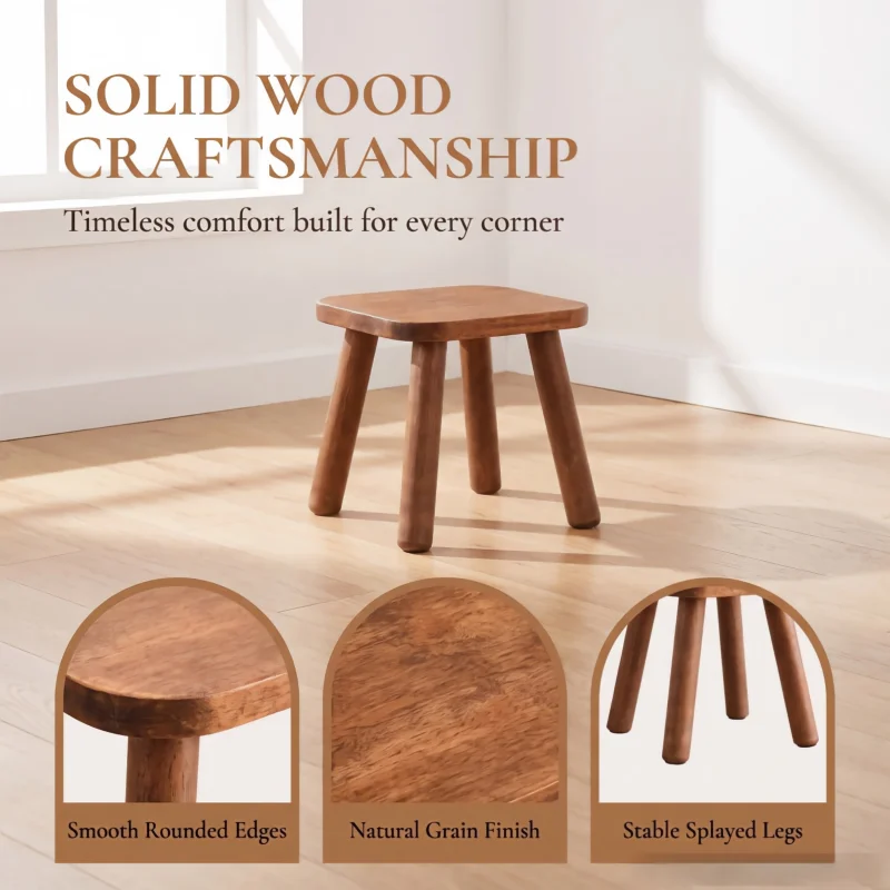 Solid Wood Stackable Stool, Household Living Room Seat Bench, Portable Dining Chair for Home Indoor Use