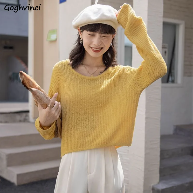 Pullovers Women Knitted Simple Loose Fit All-match Korean Fashion Solid Trendy Daily Spring Summer Sweet Lovely Girls Harajuku