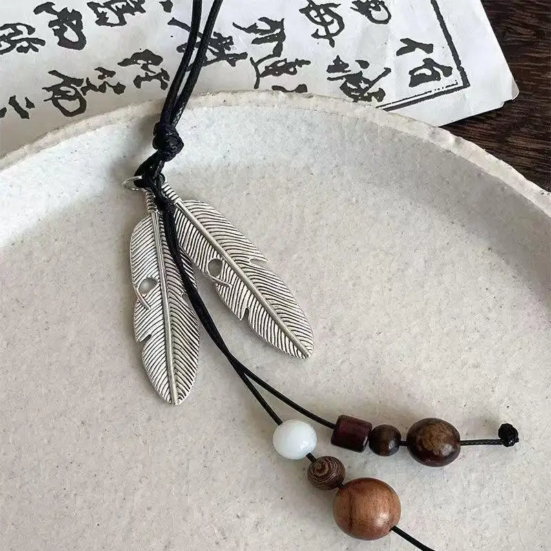 Böhmische lange Halskette mit Anhänger für Damen, runde, ovale Blatt-Perlenkette, Seilketten-Pulloverkette, geometrischer, trendiger Schmuck, Geschenkidee – Detail 10
