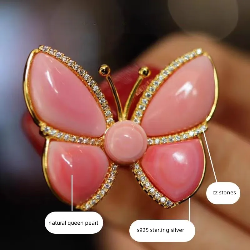 ZOCA Natural Queen Pearl Conch Pink Sweet Butterfly Brooch For Women Jewelry Brooch Luxury Designer Party Pins Gift