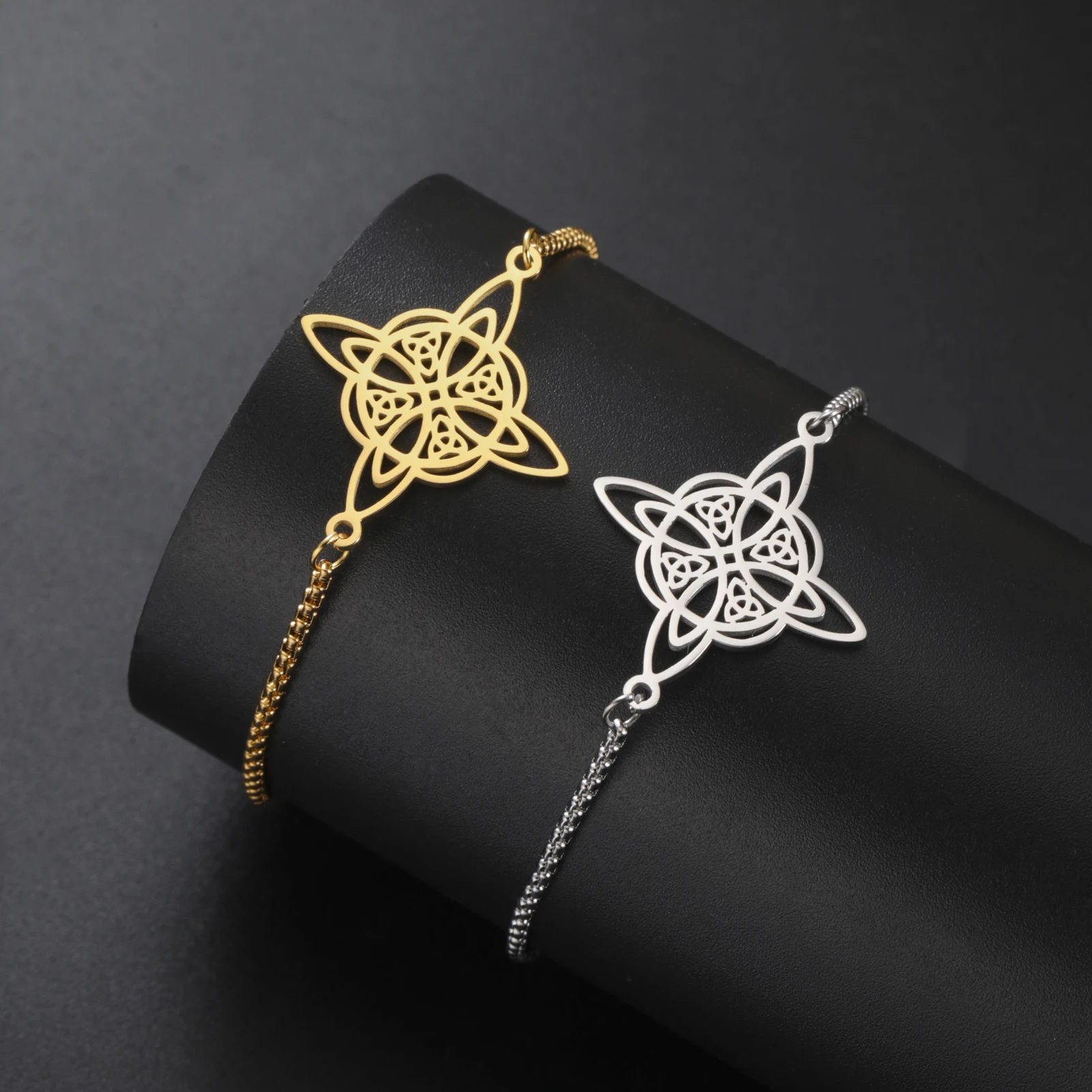 LIKGREAT Irish Celtics Knot Bracelet Stainless Steel Witch Knot Protection Amulet Jewelry Supernatural Lucky Gift for Women - view 3