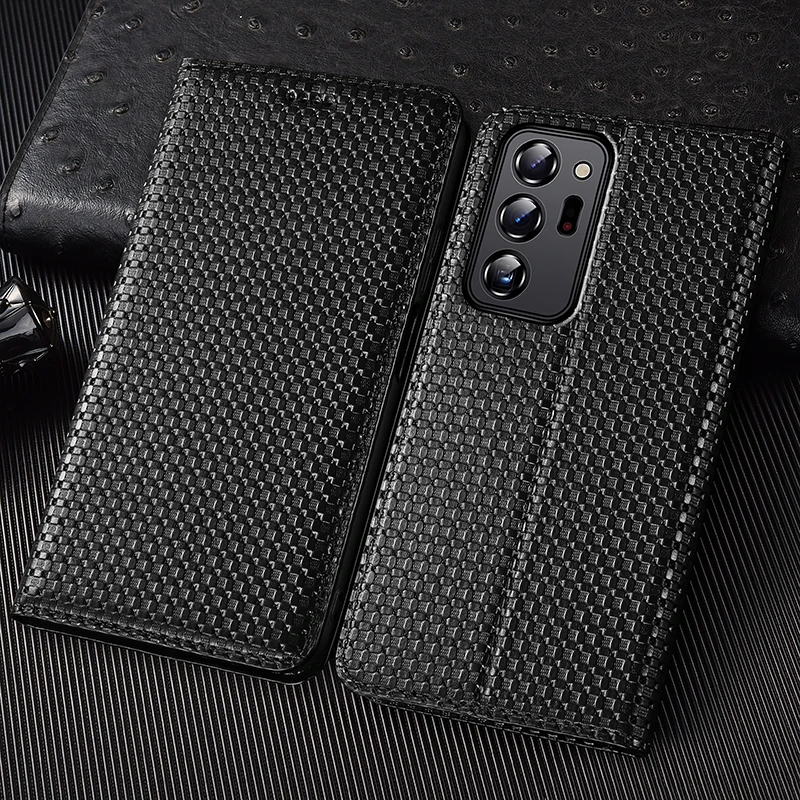 

Grid Genuine Leather Flip Case For Samsung Galaxy Note 5 7 8 9 10+ 20 Ultra Plus Phone Wallrt Business Cover Cases