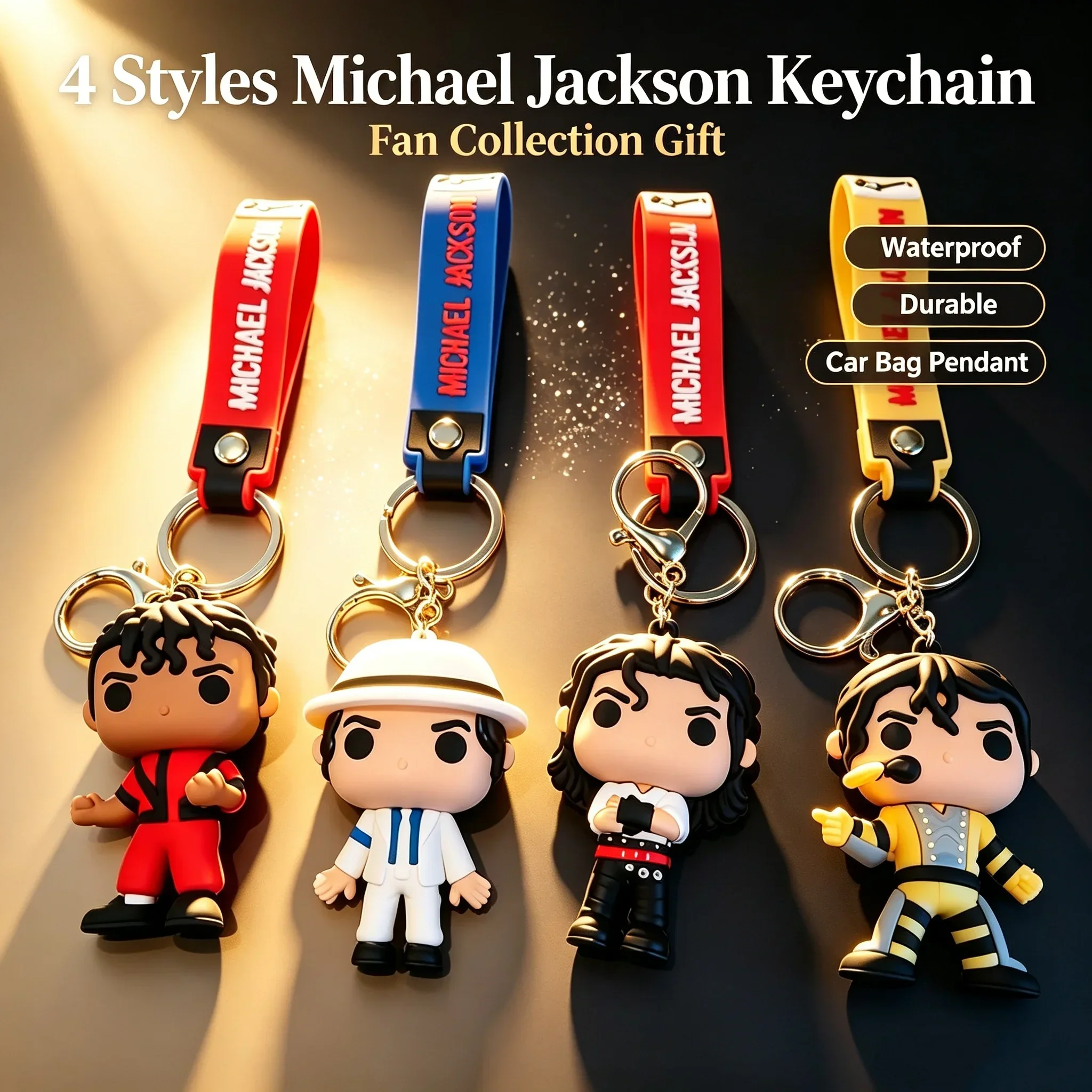 Michael Jackson Figure Keychain Classic Stage Outfit Doll Keyring Singer MJ Silicone Pendant Fans Collection Gift Bag Accessories