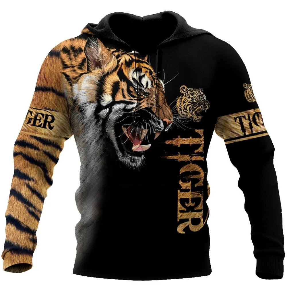 Spring and Autumn Tiger Lion Tattoo 3D Printed Men's Hoodie Unisex Harajuku Fun Hip Hop Sweatshirt Street Essential Oversized