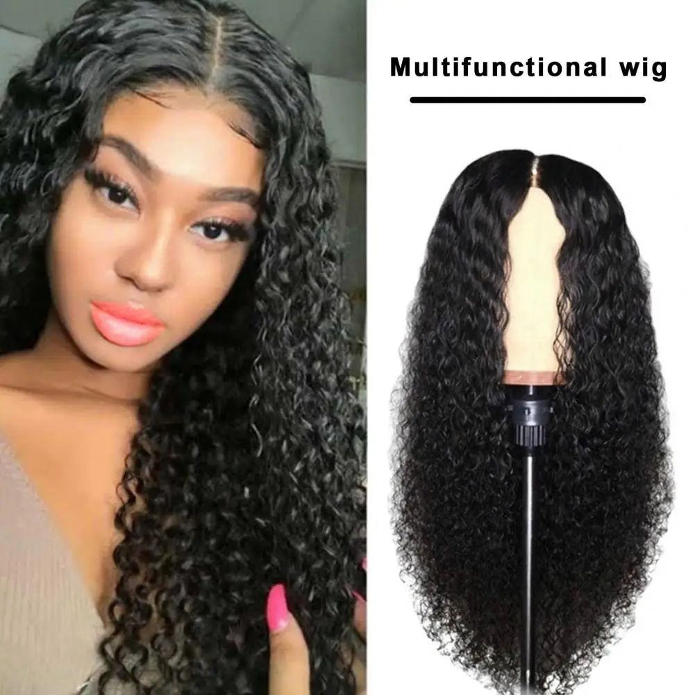 

55cm African Style Wig Kinky Curly Wavelet Hair Peruvian Curly Hair Wig Fluffy Black Centre-Parted Wig Headgear Hair Product