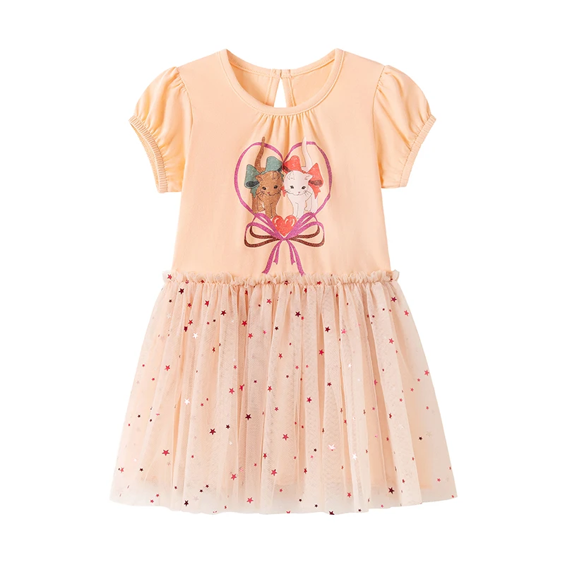 TUONXYE Children's Costumes for Girls Mesh Party Dress Animal Cats Pattern Girls Casual Dresses Little Kids Princess Dress
