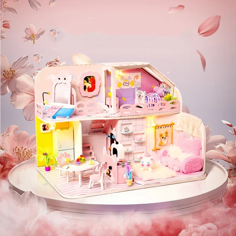 Modèle de petite maison de cabine de bricolage fait à la main, animation Kawaii, villa assemblée, scène de stockage faite à la main, maison de beurre, cadeau d'anniversaire