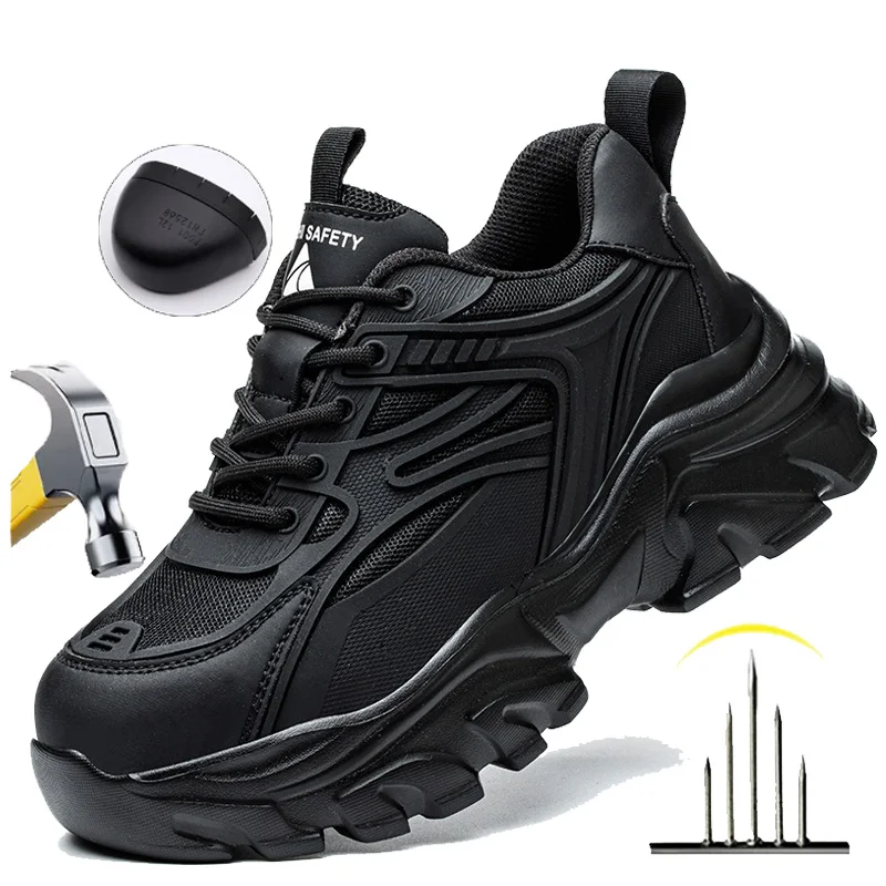 Women Work Boots Steel Toe Indestructible Safety Shoes Anti-Puncture Non Slip Trail Running Shoes Outdoor Lightweight Work Shoes
