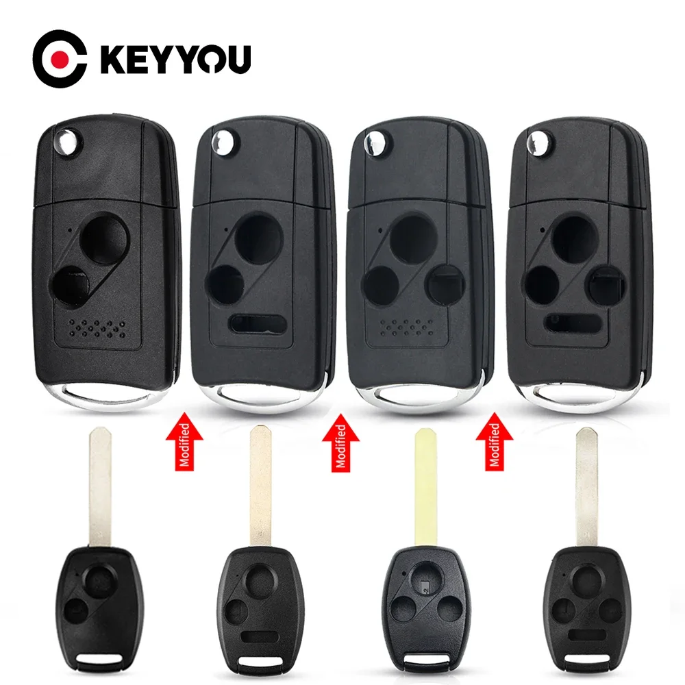 KEYYOU Modified Remote Key Shell Case For Honda Fit CRV Civic 2009 Insight Ridgeline HRV Jazz ACCORD 2/3/4 Buttons