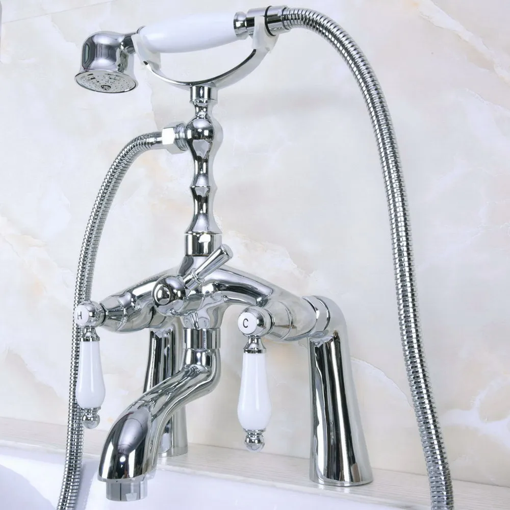 

Polished Chrome Brass Clawfoot Bath Tub Faucet with Handshower - Deck Mount ana105
