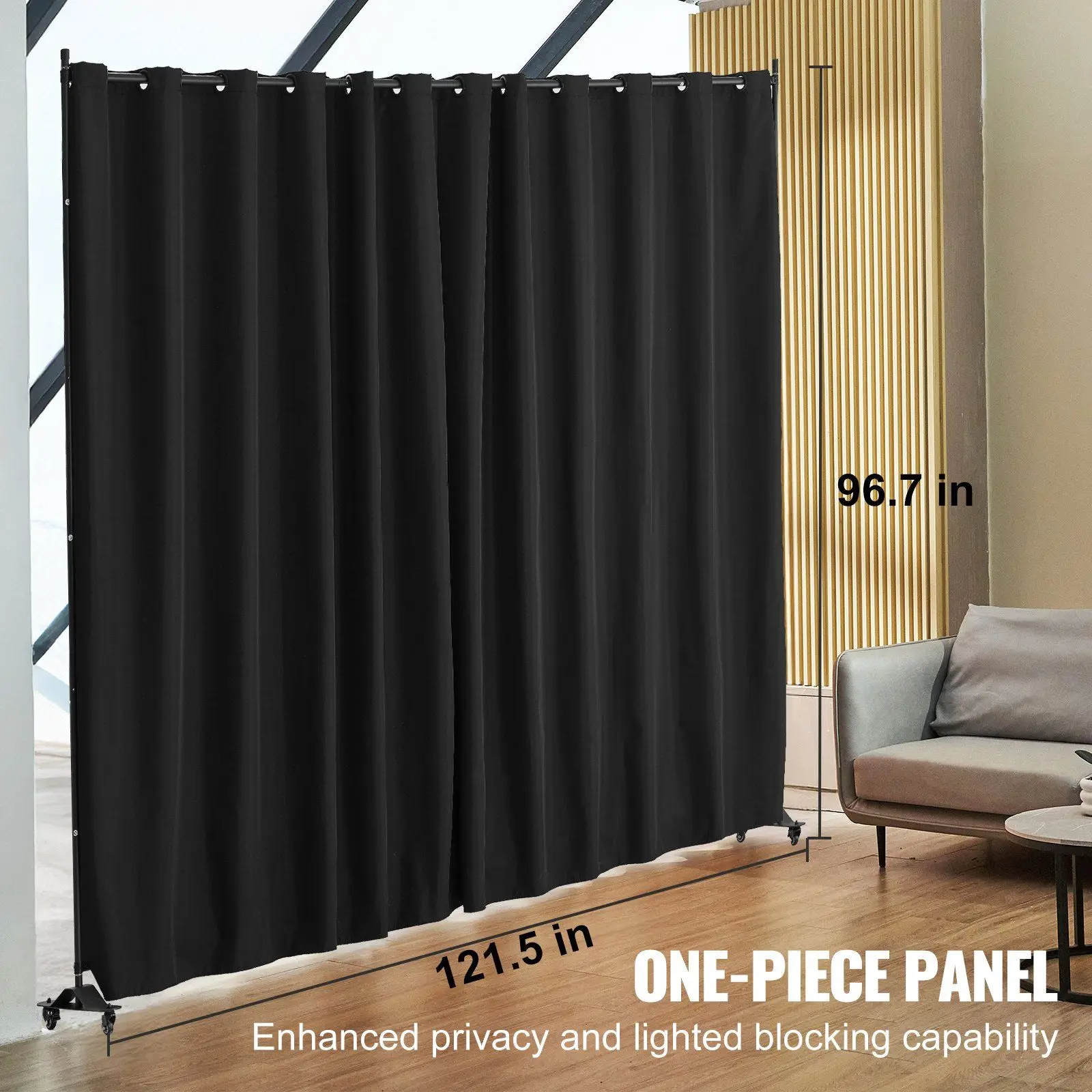 Office Partition,Portable 96-120inch Black Privacy Screen Room Divider Wheels Easy-Carry Curtain Divider Stand For Office Bedroo