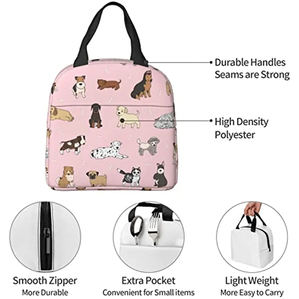 Sac à déjeuner isolé chiens mignons animaux de dessin animé boîte à déjeuner sac fourre-tout à déjeuner réutilisable pour le travail scolaire collège voyage en plein air pique-nique