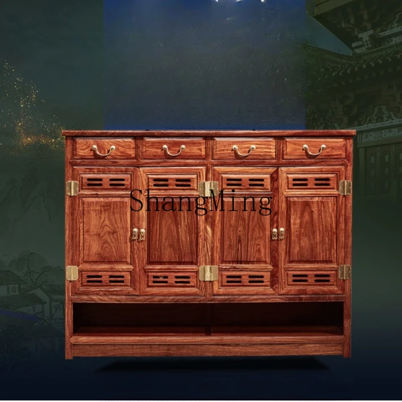 

SM mahogany furniture solid wood shoe cabinet new Chinese side locker breathable two or four doors