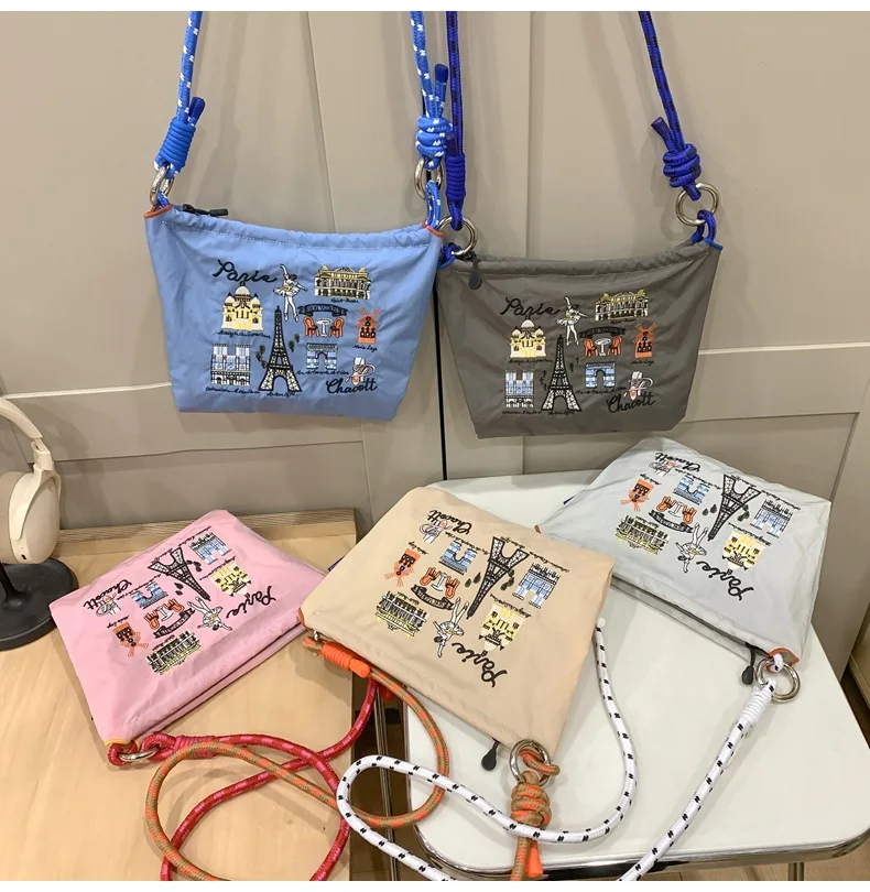 

Женские сумки через плечо с шариковой цепочкой, новый стиль, железная башня, сумка-мессенджер с вышивкой, маленькая квадратная сумка, универсальная сумка для хранения пригородных поездок