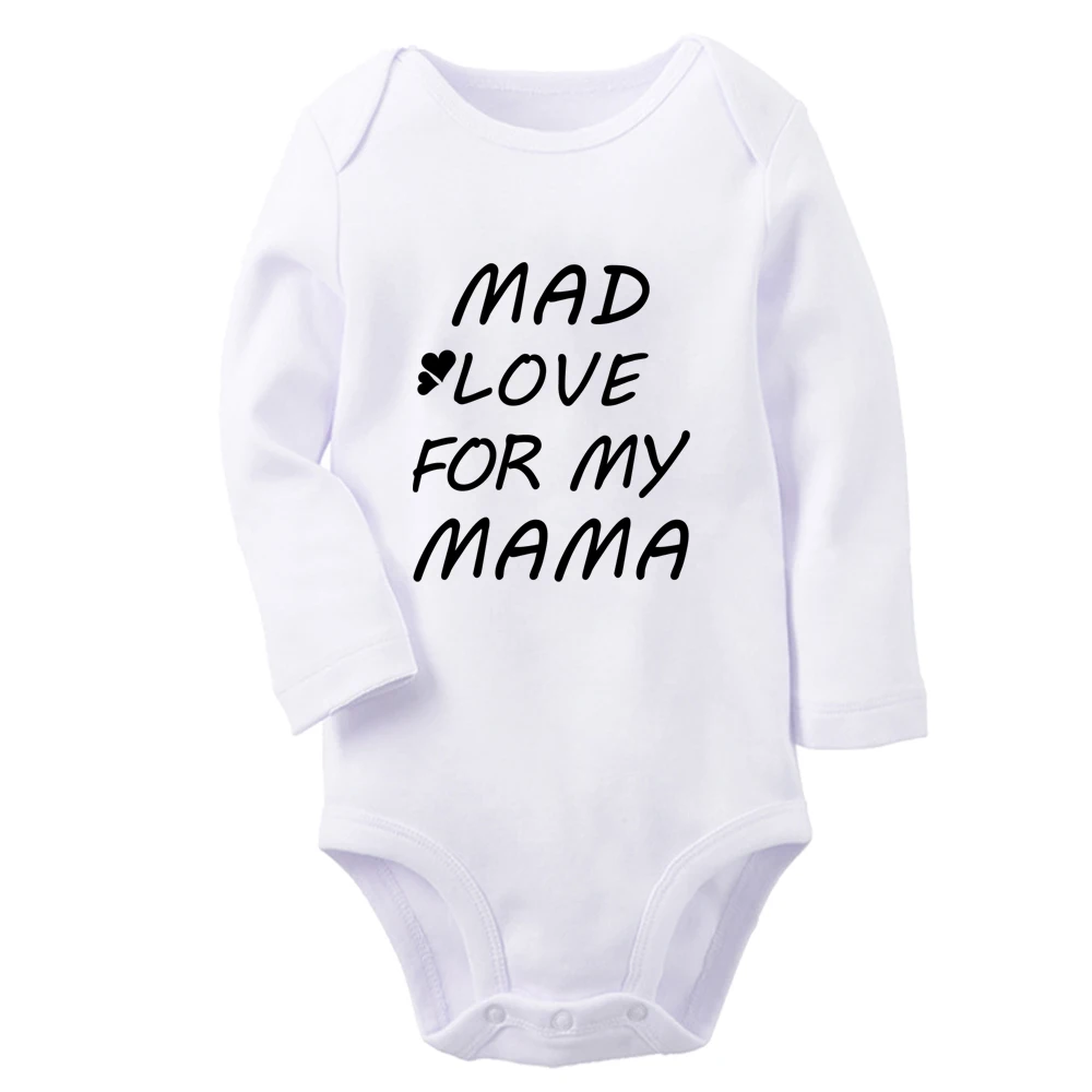 Mad Love For Mama Fun Graphic Baby Bodysuit Cute Boys Girls Rompers Infant Long Sleeves Jumpsuit Newborn Soft Clothes