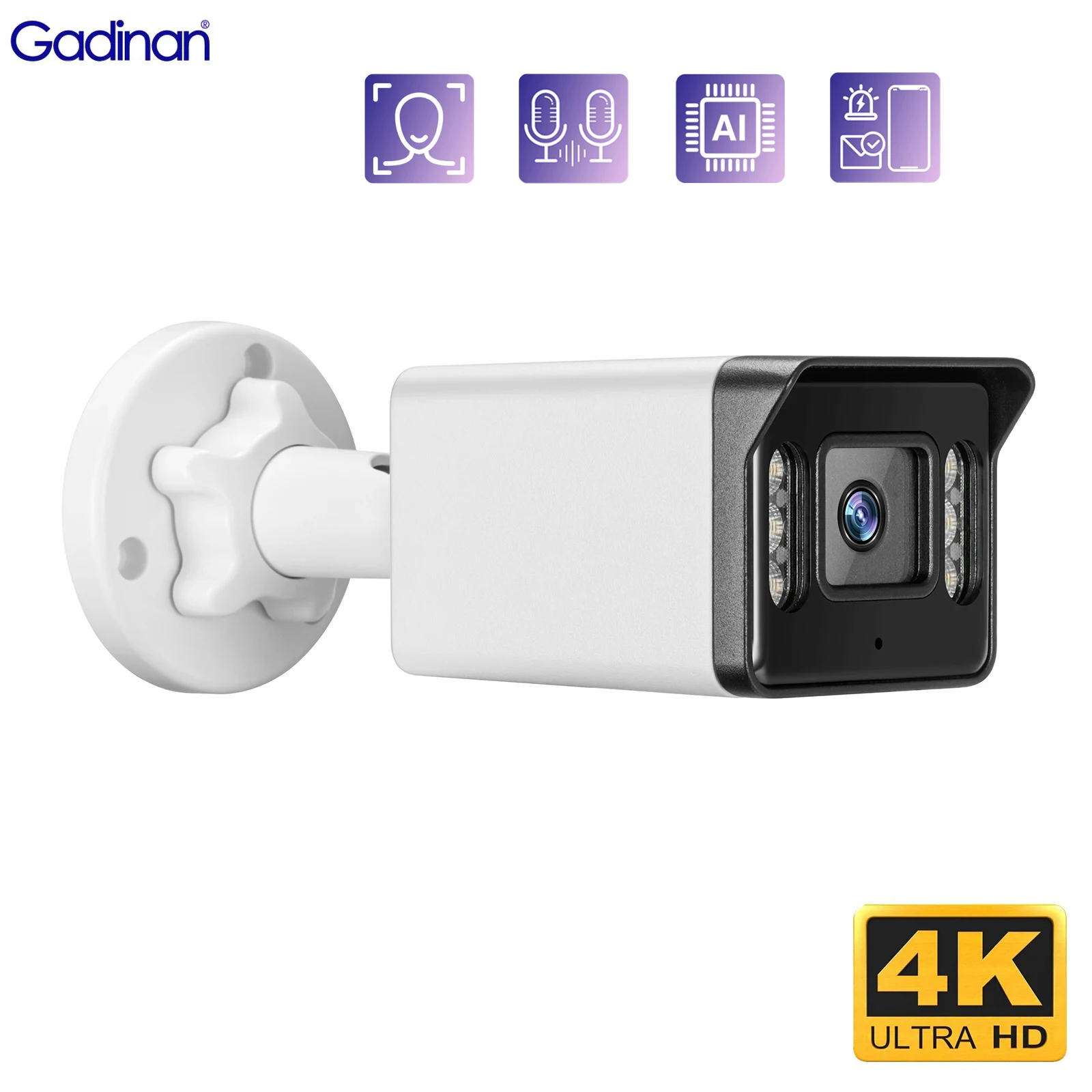 

Gadinan 8MP 4K IP Camera Outdoor Waterproof Face Detection ONVIF Two Way Audio Smart Home Video Surveillance Camera Email Alerts