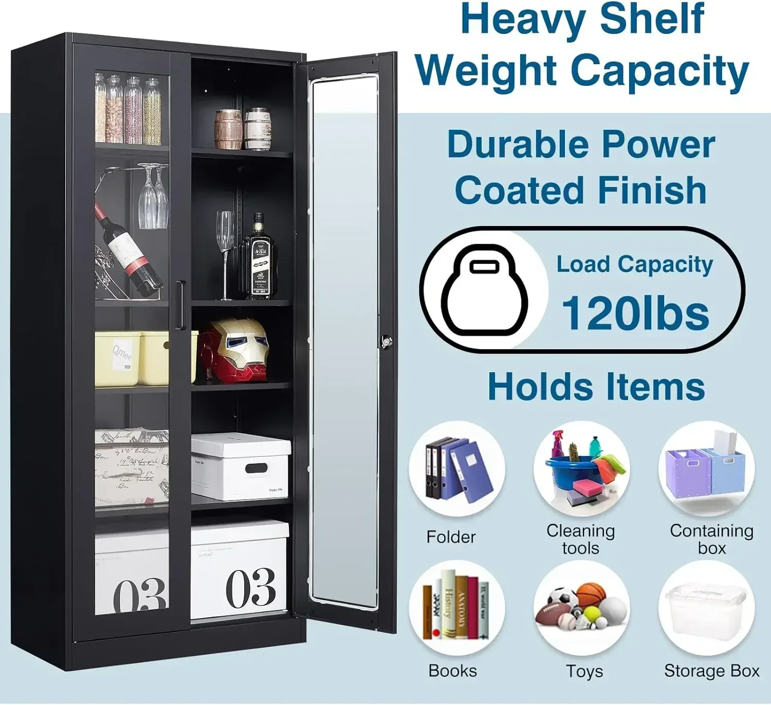 Hot salesDisplay Cabinet with Glass Doors, 71IN Curio Cabinets with 4 Adjustable Shelves, Locking Glass  Display Case