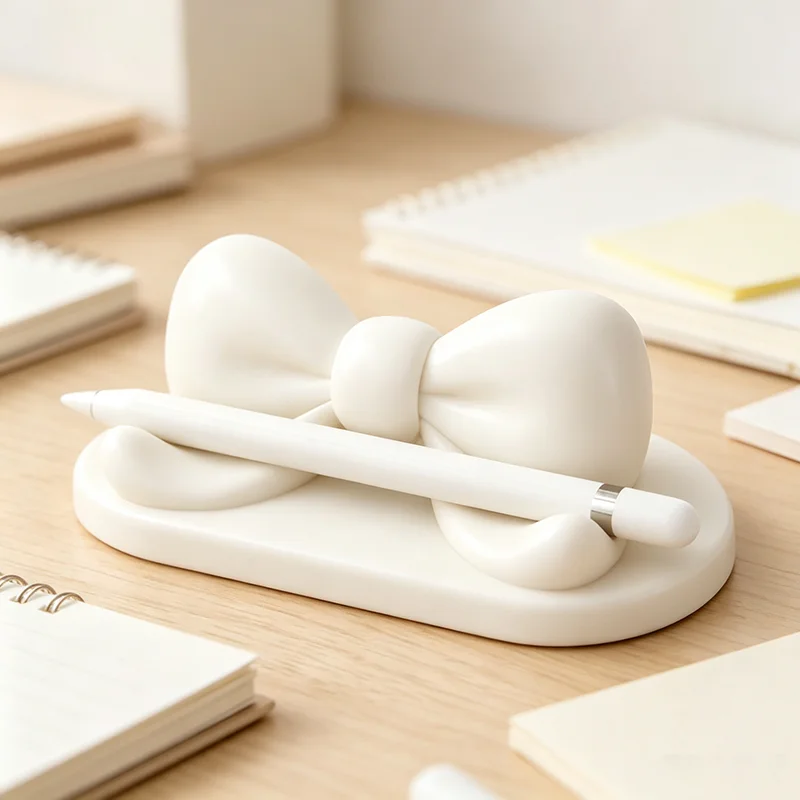 3D Printed Bow Pen Rest, Cute Desk Pen Holder, Creative Stationery Decor Brush Holder for Calligraphy