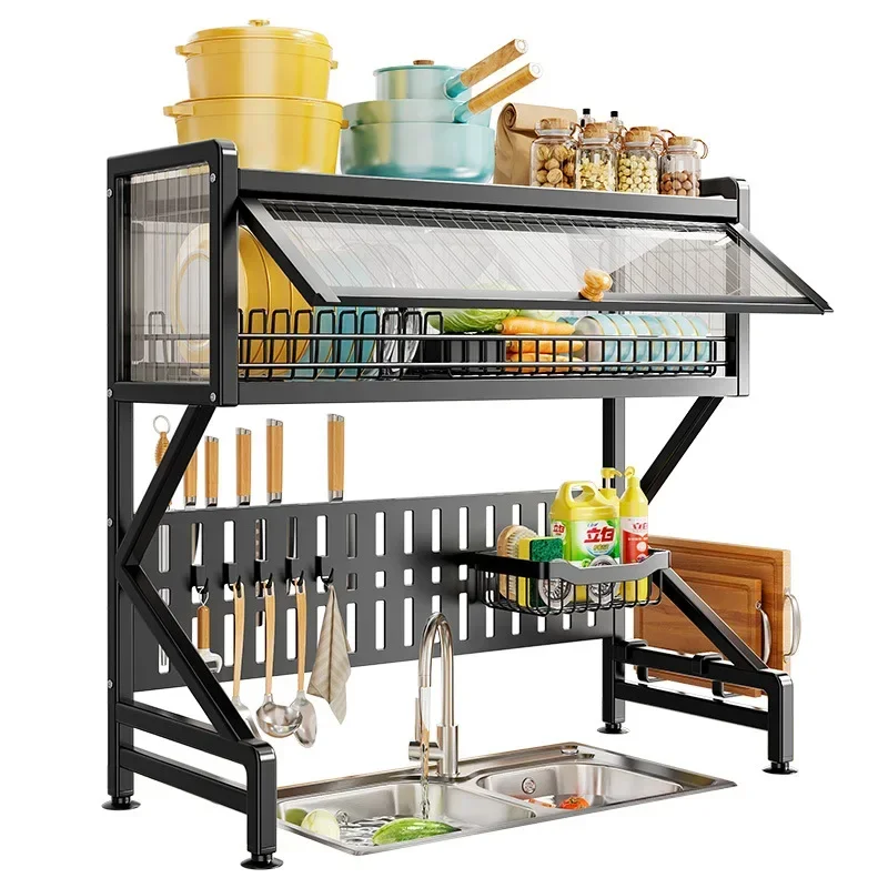 

Kitchen sink shelf Bowl tray storage rack with door Cupboards lockers Dust prevention of drain rack organizador