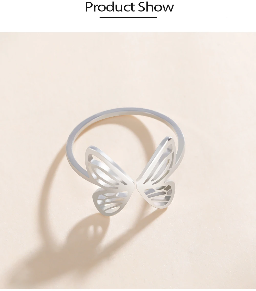 Cooltime Edelstahl Schmetterlings ringe für Frauen Mädchen Mode niedlichen verstellbaren Ring Schmuck Geschenk neu in – Detail 6