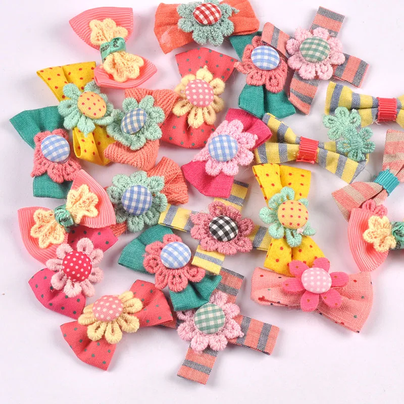 10pcs 25-45mm Mixed Color Cute Little Flower Bows For Clothing Sewing Accessories DIY Hair Clips Bag Handmade Headdress Material