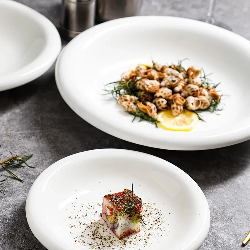 Solid Color Circular Wide Mouthed Ceramic Plates, Soup Bowls, Dessert Plates, Dishes, Deep Dishes, Tableware, Kitchen Utensils