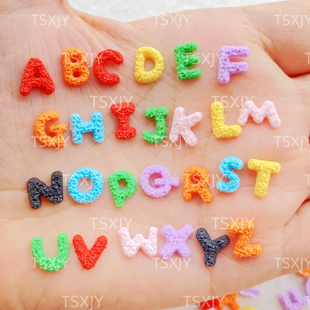 100pcs Colorful Resin Mini Cartoon With 26 Letters Nail Art Flatback Stone Figurines Scrapbook Charm DIY Jewelry Decor Crafts