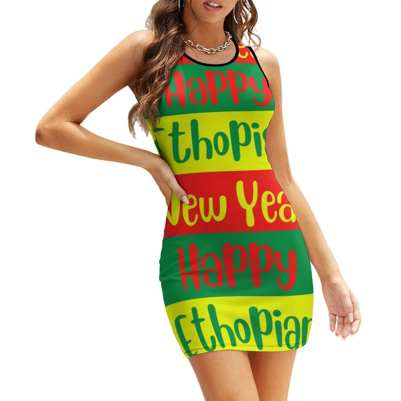 

Happy Ethiopian New Year Sleeveless Sundress dress women summer summer clothes for women bandage dress
