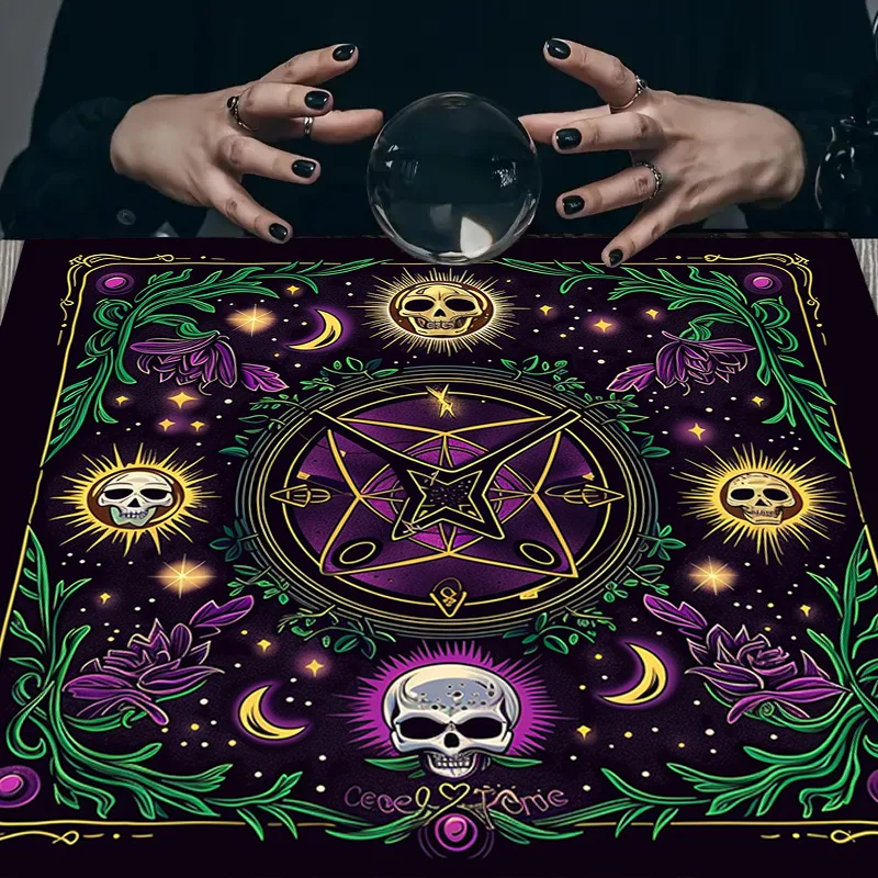 

VIKAMA Handmade Purple Polyester Skeleton Array Tarot Tablecloth By- Arcane Design For Goth Parties And Occult Events