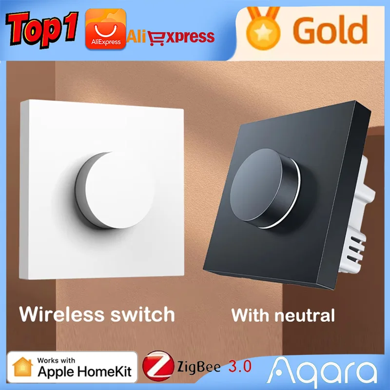

Умный поворотный переключатель Aqara H1, поворотный умный переключатель Zigbee 3,0, беспроводной умный поворотный диммер, без нейтрального пульта дистанционного управления