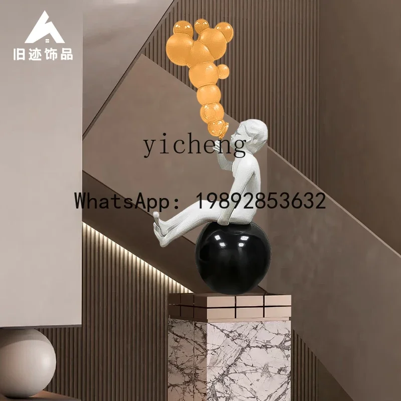 B1  Modern Abstract Floor Figure Blowing Bubble Sculpture Cartoon Light Luxury Soft Decoration Art Installation Ornament