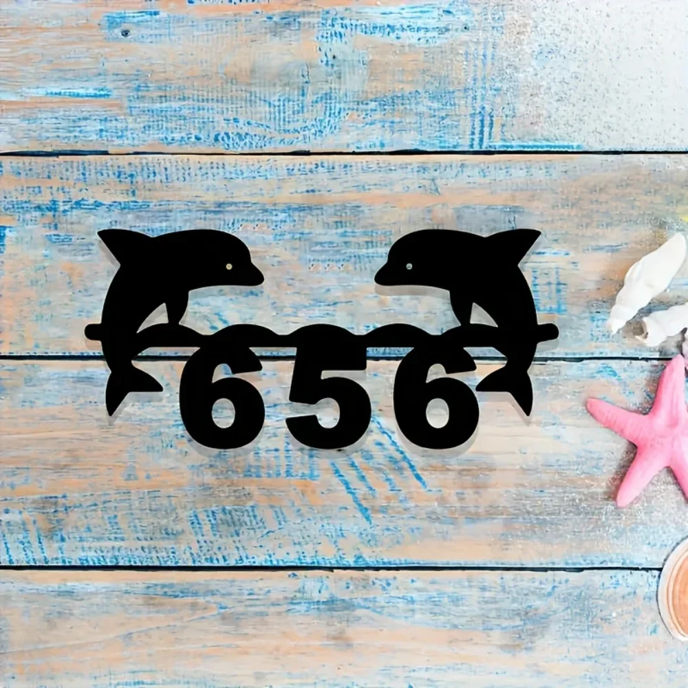 

1PC Exceptional 1pc Customizable Metal House Number Sign in Modern Shark Dolphin Style Personalized Wall Decor Suited Gift for R