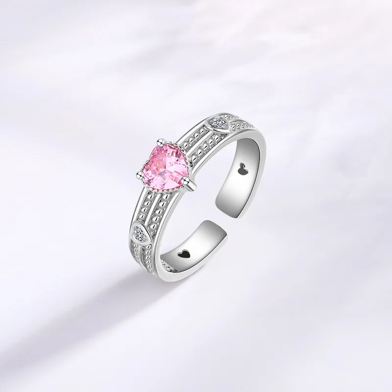 Anillos de plata de ley 925 con forma de corazón y circonita rosa para mujer, joyería de lujo para boda, venta al por mayor, envío directo