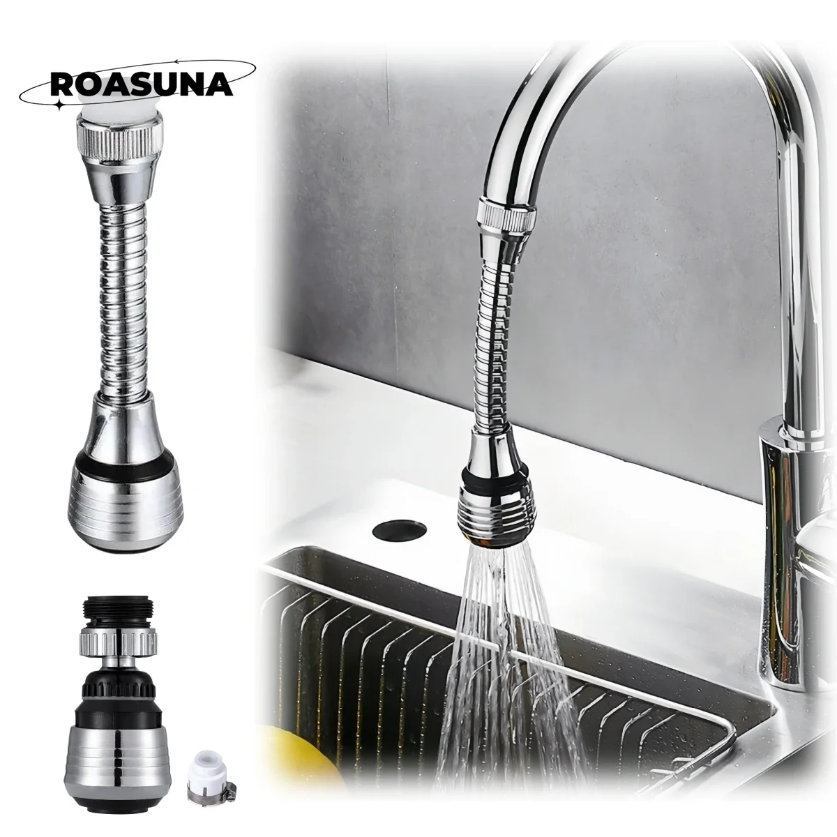 Kitchen Stainless Steel Faucet: Water-saving Sprinkler with Lengthening, Rotating, Splash-proof & Bubbling Functions